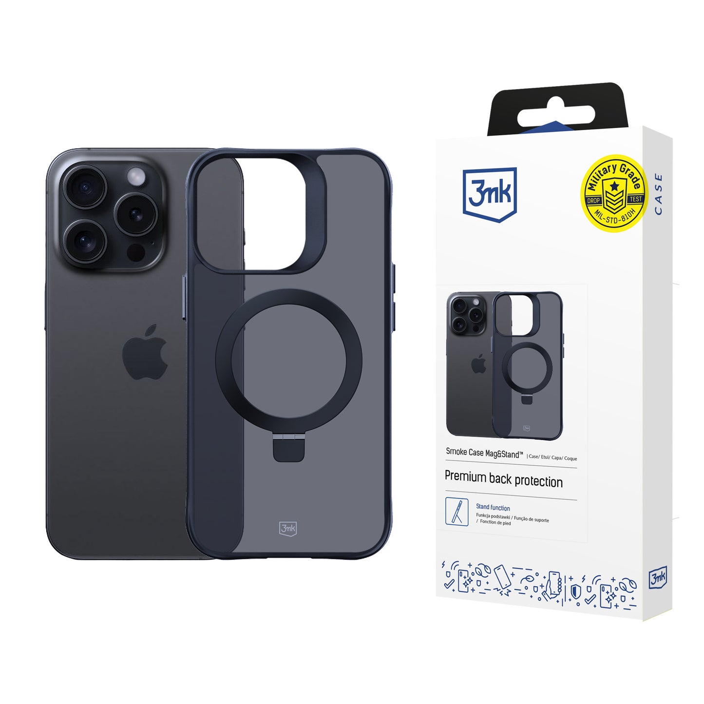 Опушен силиконов калъф с MagSafe и практична стойка за Apple iPhone 16 Pro - 3mk Smoke Case Mag&Stand