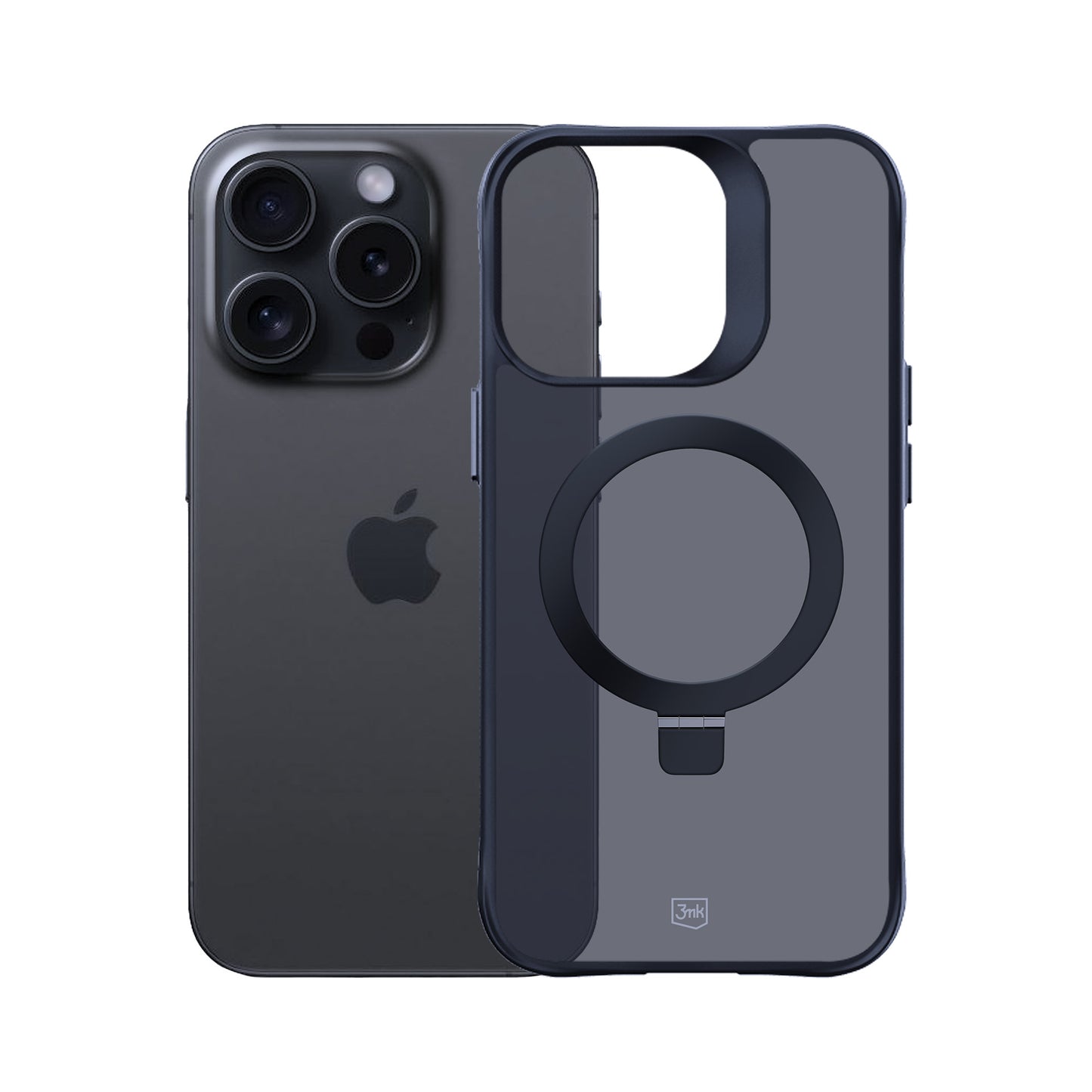Опушен силиконов калъф с MagSafe и практична стойка за Apple iPhone 16 Pro - 3mk Smoke Case Mag&Stand