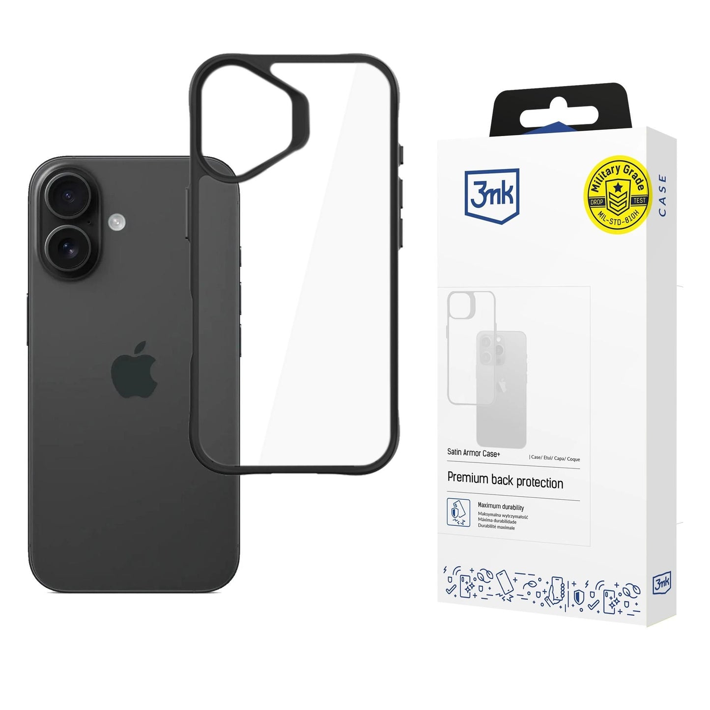 Прозрачен калъф с черна защитна рамка за Apple iPhone 17 - 3mk Satin Armor Case+