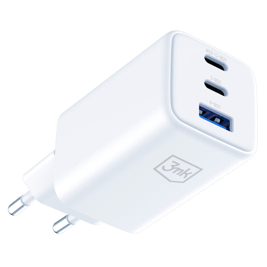 Бързо зарядно за всички преносими устройства - 3mk Hyper GaN Charger 65W QC4+ PD PPS USB 1A2C White EU