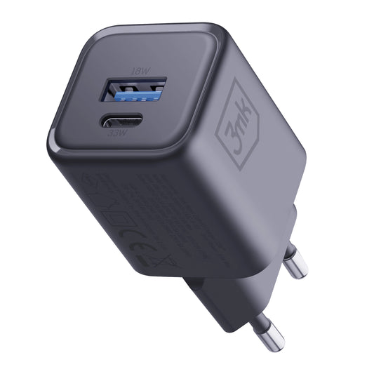 Зарядно - 3mk Hyper GaN Charger 33W GaN 1A1C Black черно