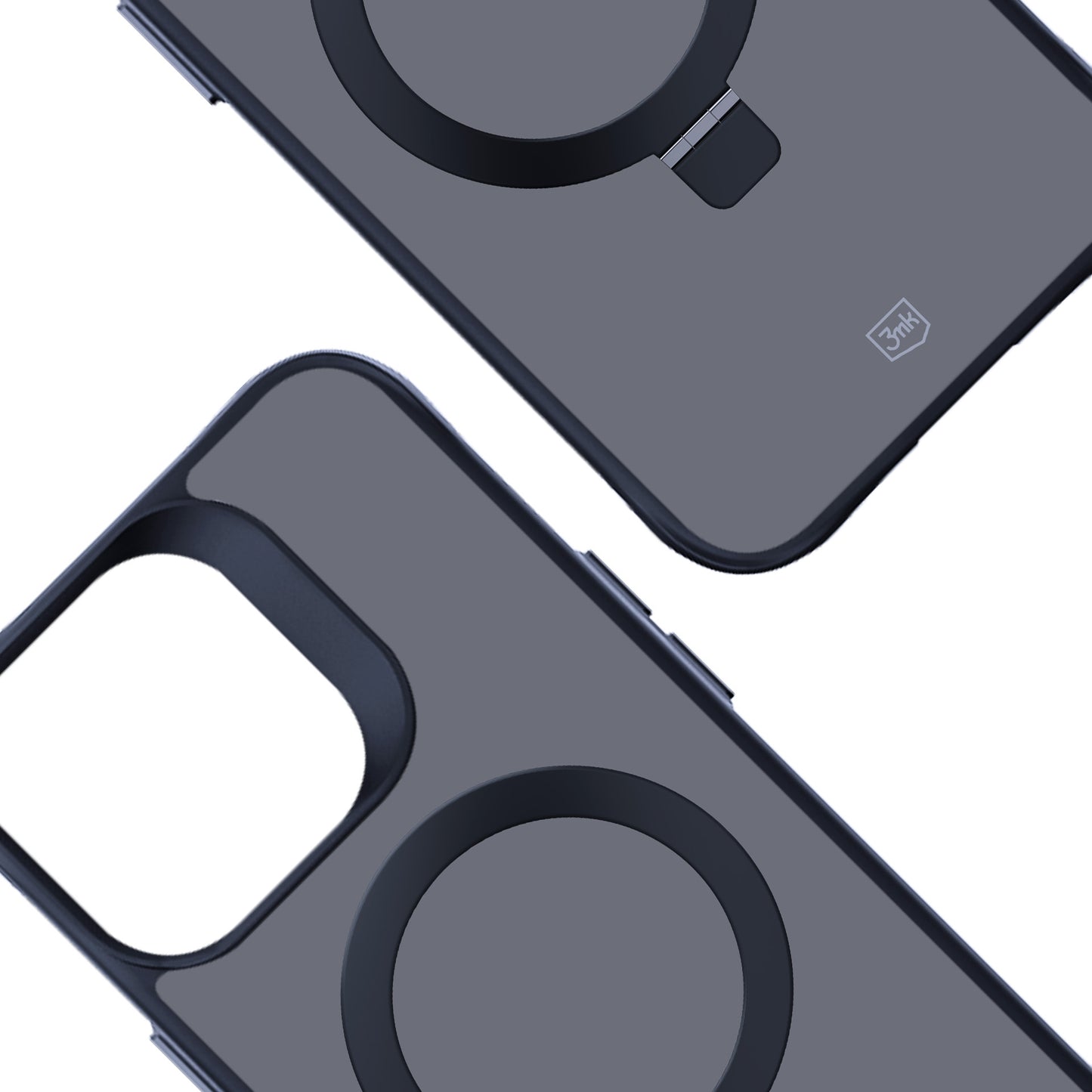 Опушен силиконов калъф с MagSafe и практична стойка за Apple iPhone 15 Pro Max - 3mk Smoke Case Mag&Stand