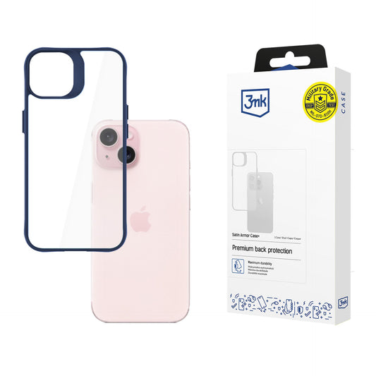 Прозрачен калъф с цветна защитна рамка Apple iPhone 15 - 3mk Satin Armor Case+ Blue