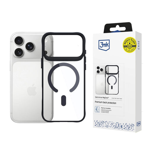 Прозрачен калъф с черна защитна рамка и MagSafe за Apple iPhone 17 Pro/ 18 Pro - 3mk Satin Armor MagCase