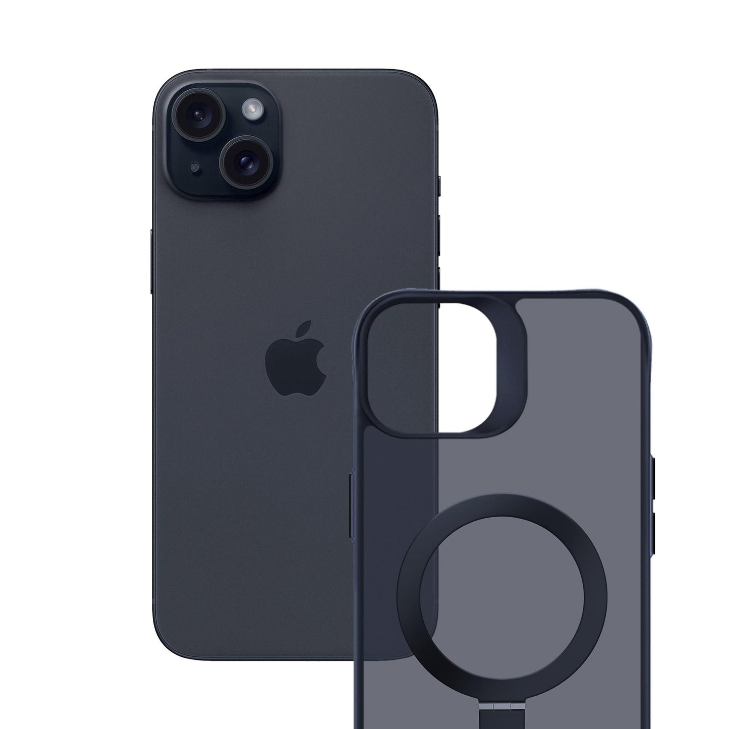 Опушен силиконов калъф с MagSafe и практична стойка за Apple iPhone 15 - 3mk Smoke Case Mag&Stand