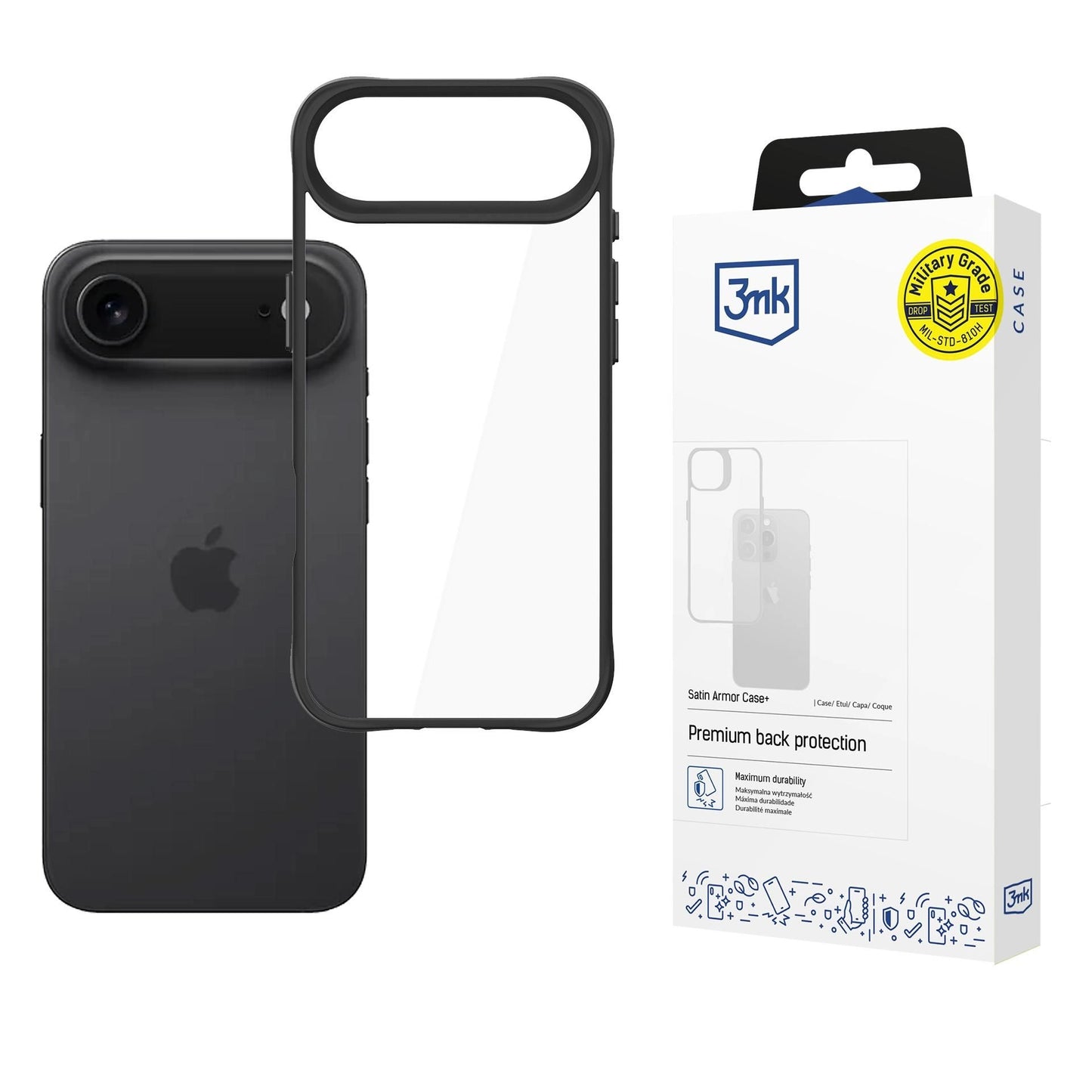 Прозрачен калъф с черна защитна рамка за Apple iPhone 17 Air - 3mk Satin Armor Case+