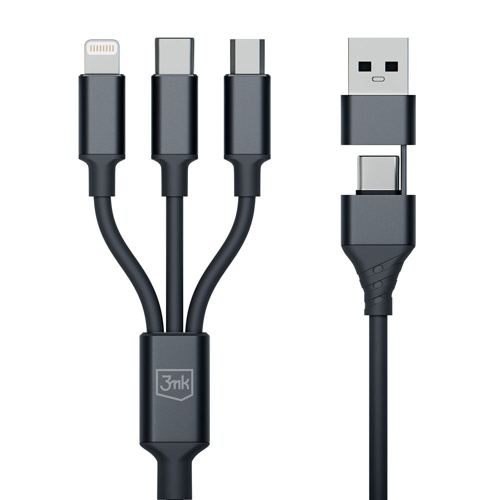 Кабел - 3mk Hyper Cable 3in1 A/C to C/Micro/Lightning 1.5m черен
