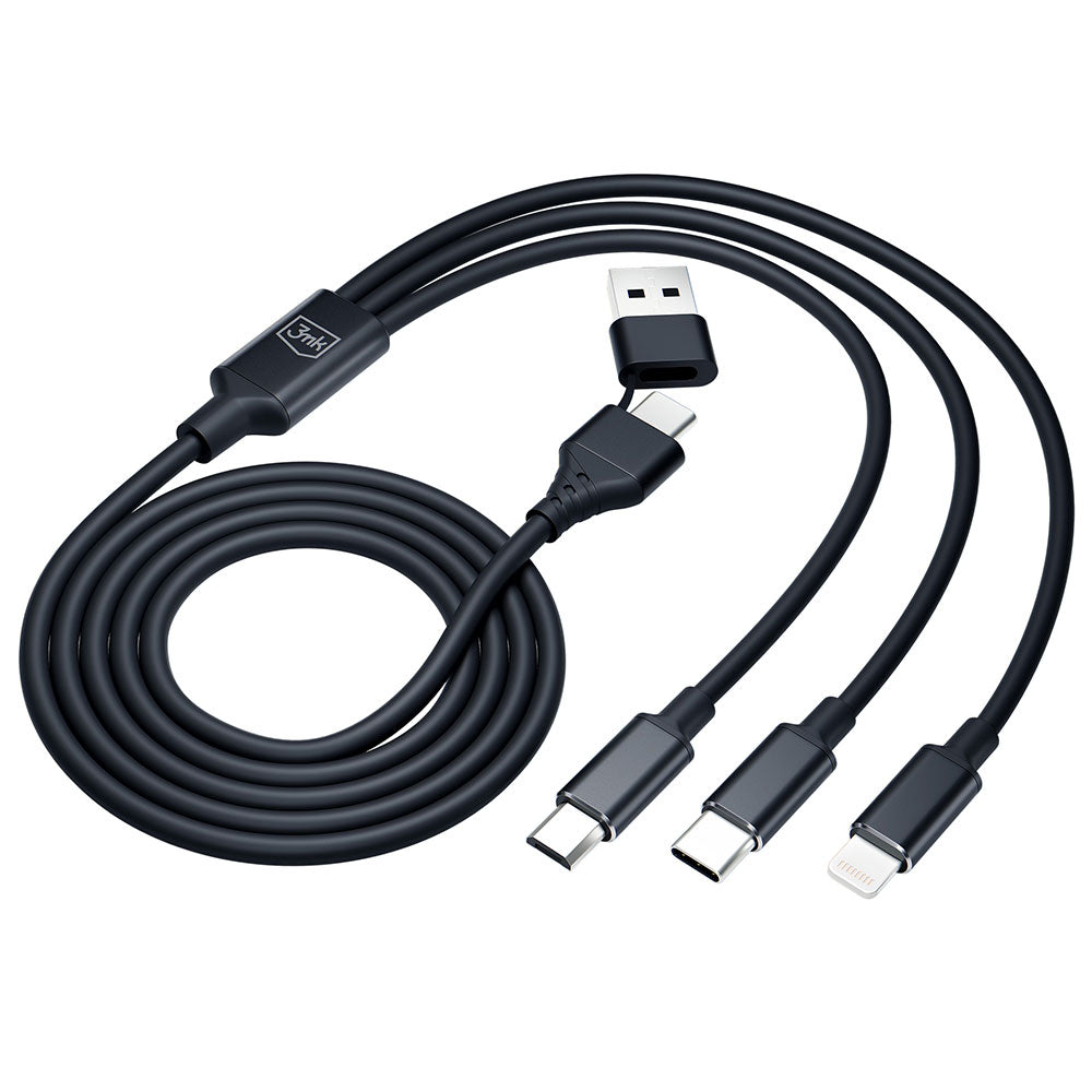 Кабел - 3mk Hyper Cable 3in1 A/C to C/Micro/Lightning 1.5m черен