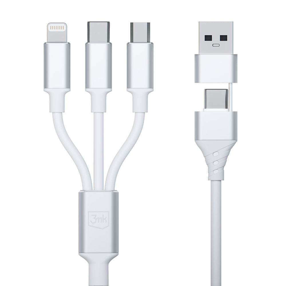 Кабел - 3mk Hyper Cable 3in1 A/C to C/Micro/Lightning 1.5m бял