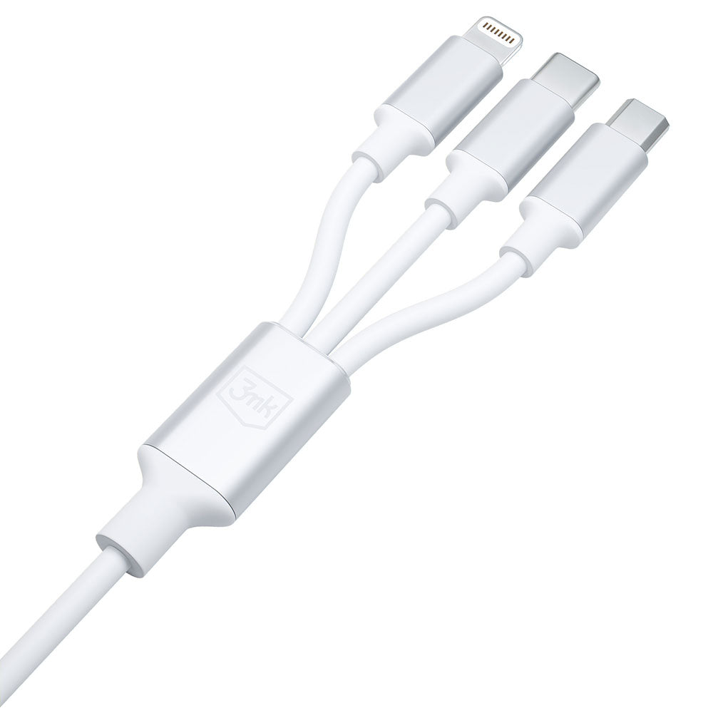 Кабел - 3mk Hyper Cable 3in1 A/C to C/Micro/Lightning 1.5m бял
