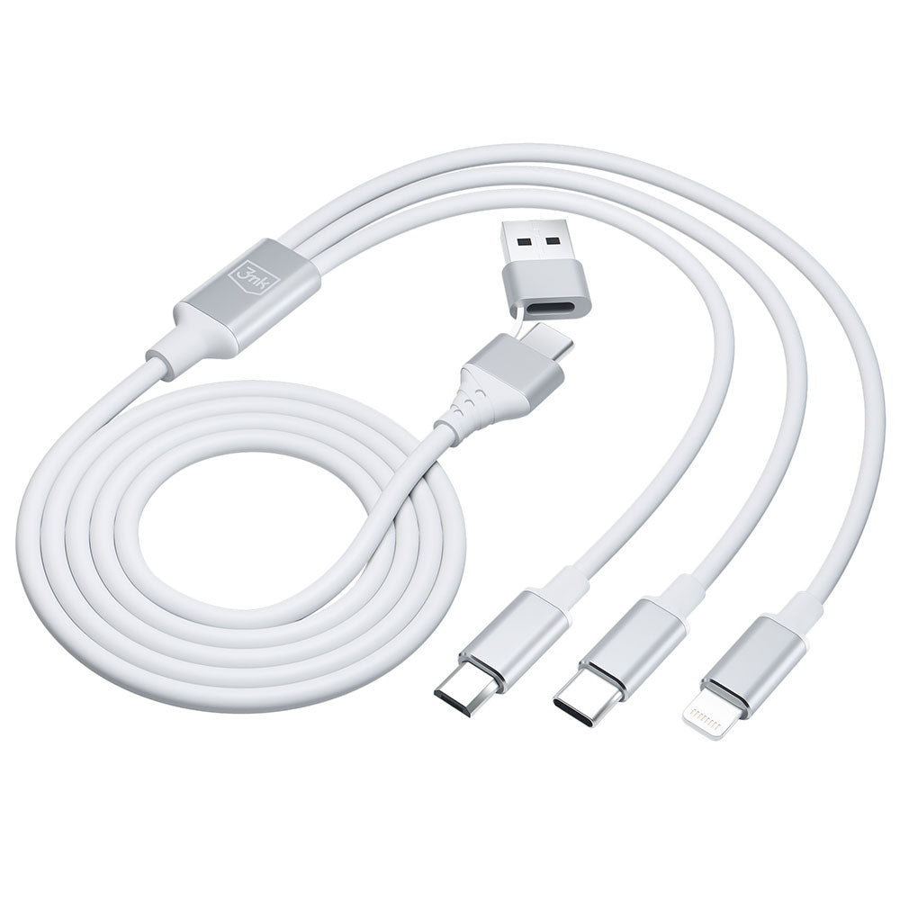Кабел - 3mk Hyper Cable 3in1 A/C to C/Micro/Lightning 1.5m бял