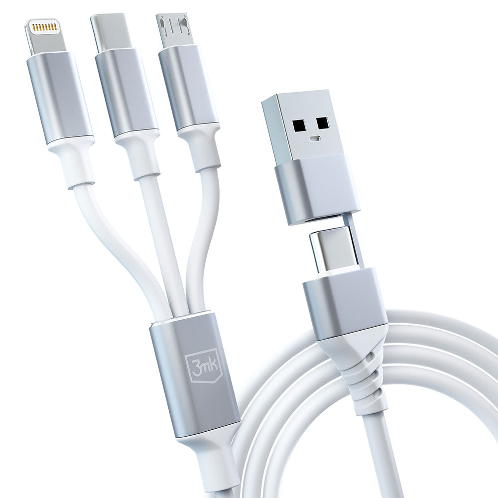 Кабел - 3mk Hyper Cable 3in1 A/C to C/Micro/Lightning 1.5m бял