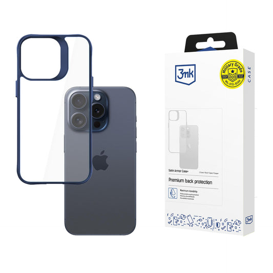 Прозрачен калъф с цветна защитна рамка Apple iPhone 15 Pro - 3mk Satin Armor Case+ Blue