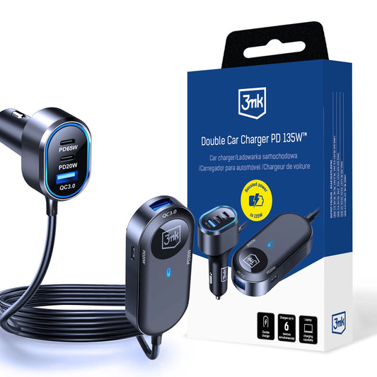 Двойно зарядно за кола - 3mk Double Car Charger 135W PD QC PPS USB 2A4C