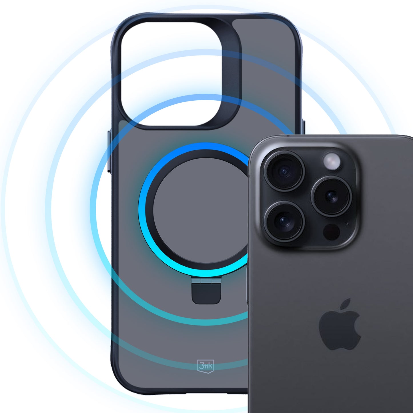 Опушен силиконов калъф с MagSafe и практична стойка за Apple iPhone 15 Pro Max - 3mk Smoke Case Mag&Stand