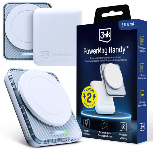 Джобна външна батерия - 3mk PowerMag Handy 22.5W MagSafe 5,000mAh Бяла