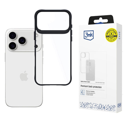 Прозрачен калъф с черна защитна рамка за Apple iPhone 17 Pro - 3mk Satin Armor Case+