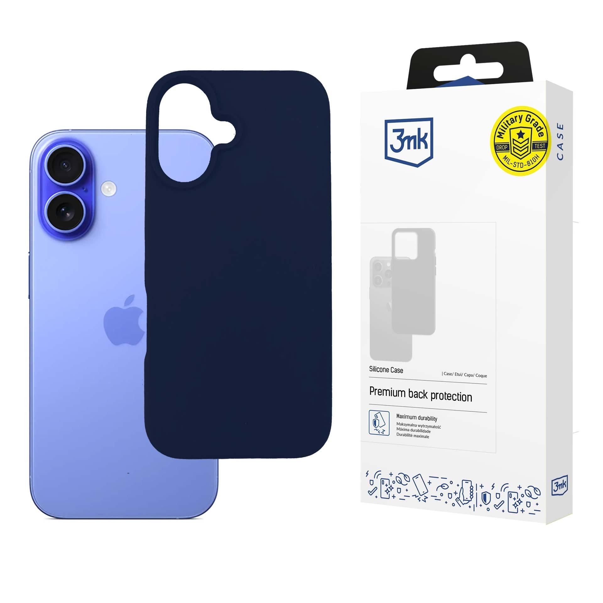 Син силиконов калъф за Apple iPhone 16 - 3mk Silicone Case Dark Navy
