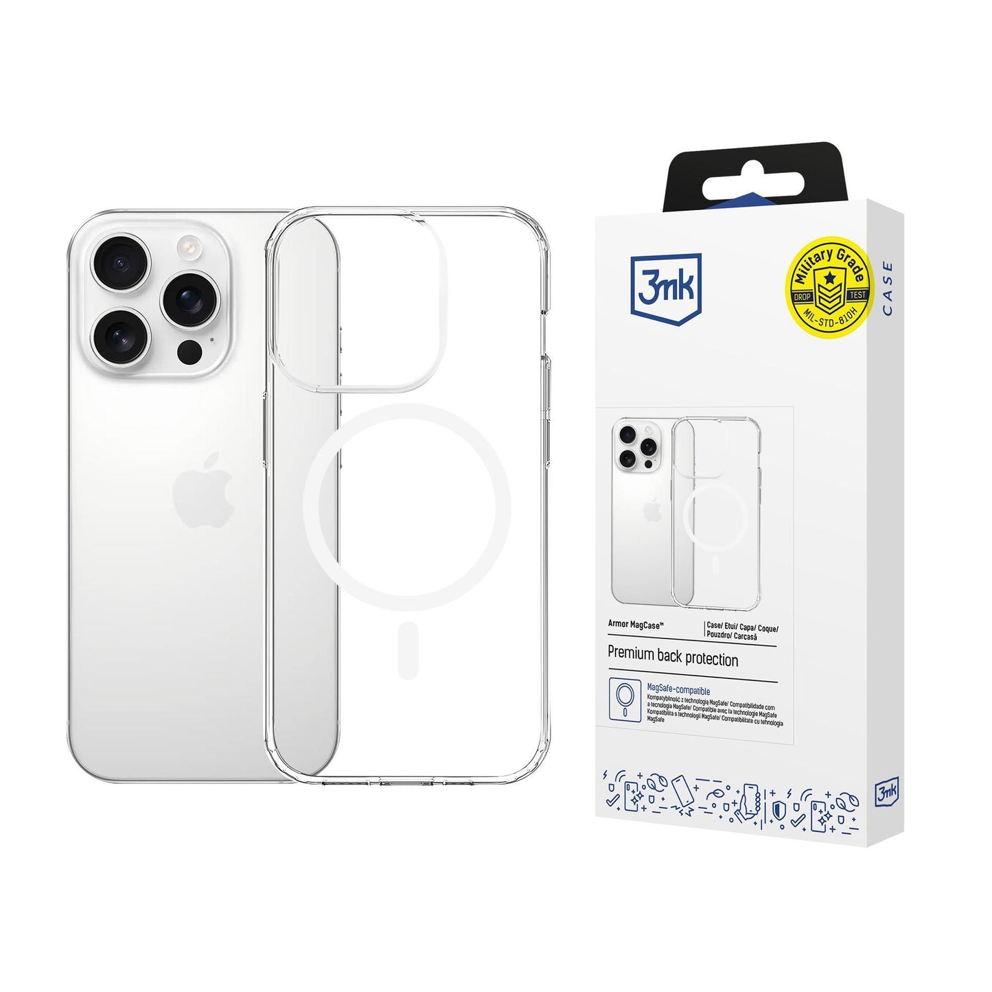 Прозрачен калъф MagSafe с прозрачна защитна рамка за Apple iPhone 15 Pro Max - 3mk Armor MagCase
