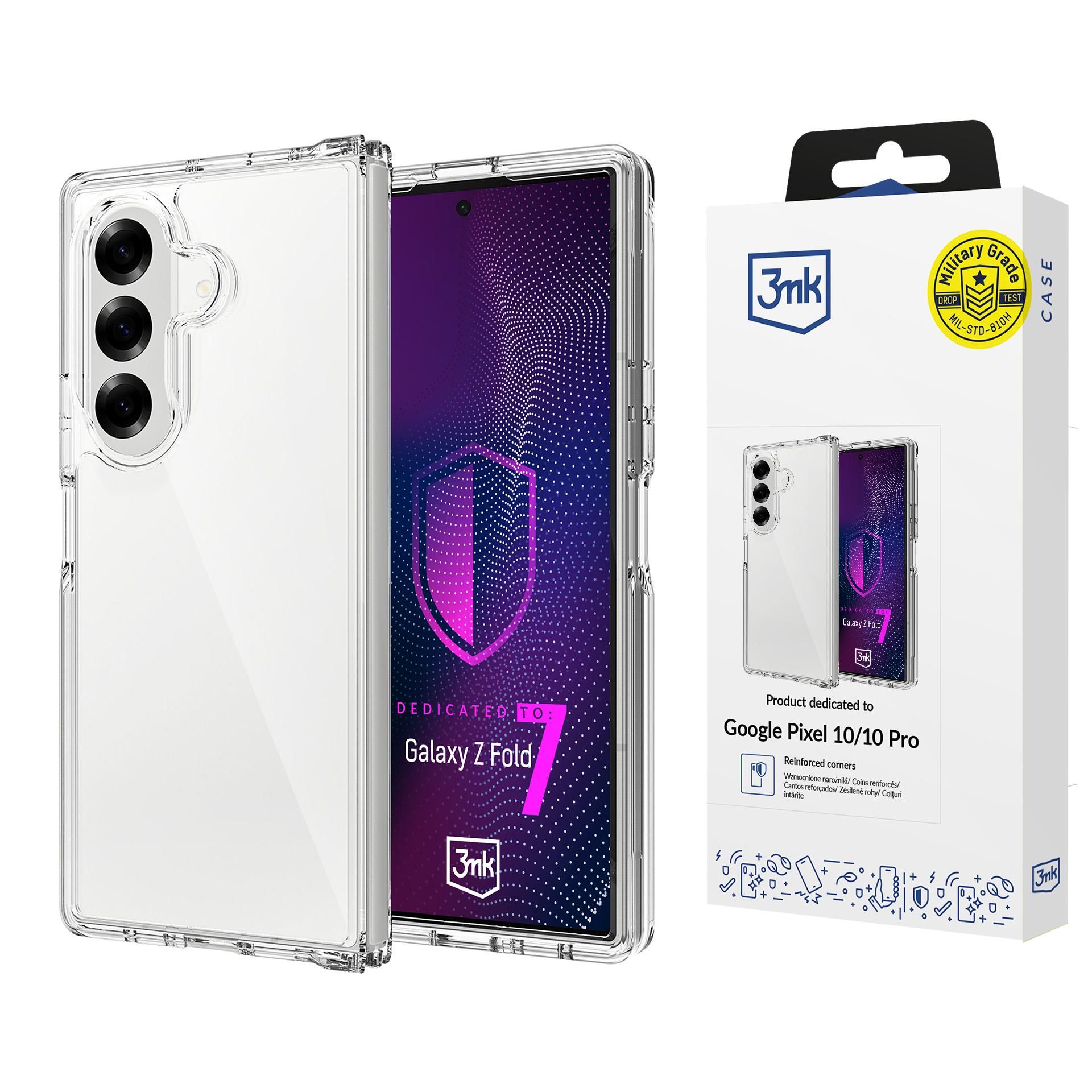 Прозрачен калъф с прозрачна защитна рамка за Samsung Galaxy Z Fold 7 - 3mk Armor Case