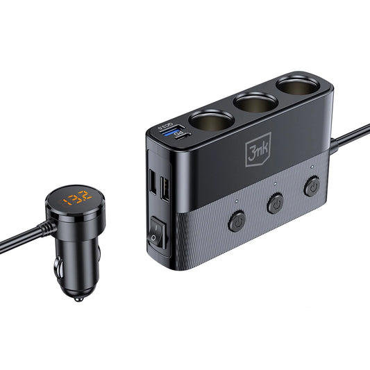 Зарядна станция за кола - 3mk Car Power Splitter 120W PD QC PPS USB 3A1C3Socket Black