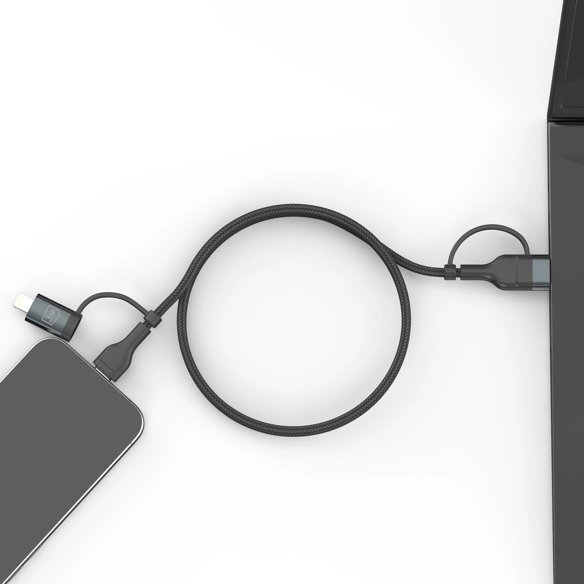 Плетен кабел за зареждане и прехвърляне на данни 3mk Hyper Cable N-SERIES 2 in 2 A/C to C/Lightning 1.2m 9V/2A 60W