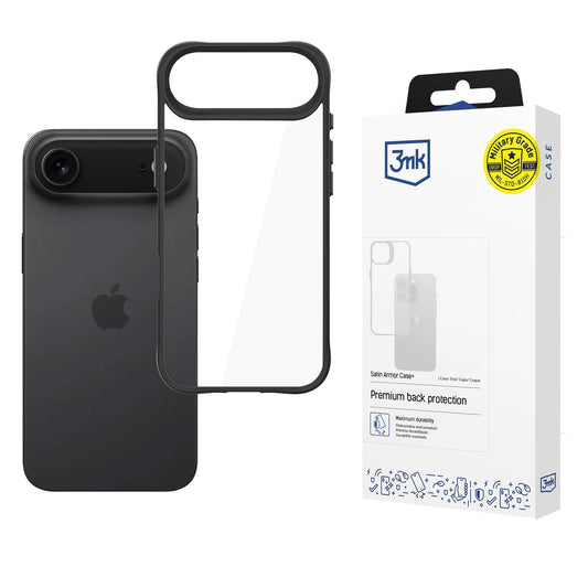 Прозрачен калъф с черна защитна рамка за Apple iPhone 17 Air - 3mk Satin Armor Case+