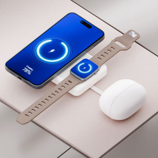 Джобна външна батерия - 3mk SafeCell 4 in 1 Semi-Solid 22.5W MagSafe 10,000mAh Бежова