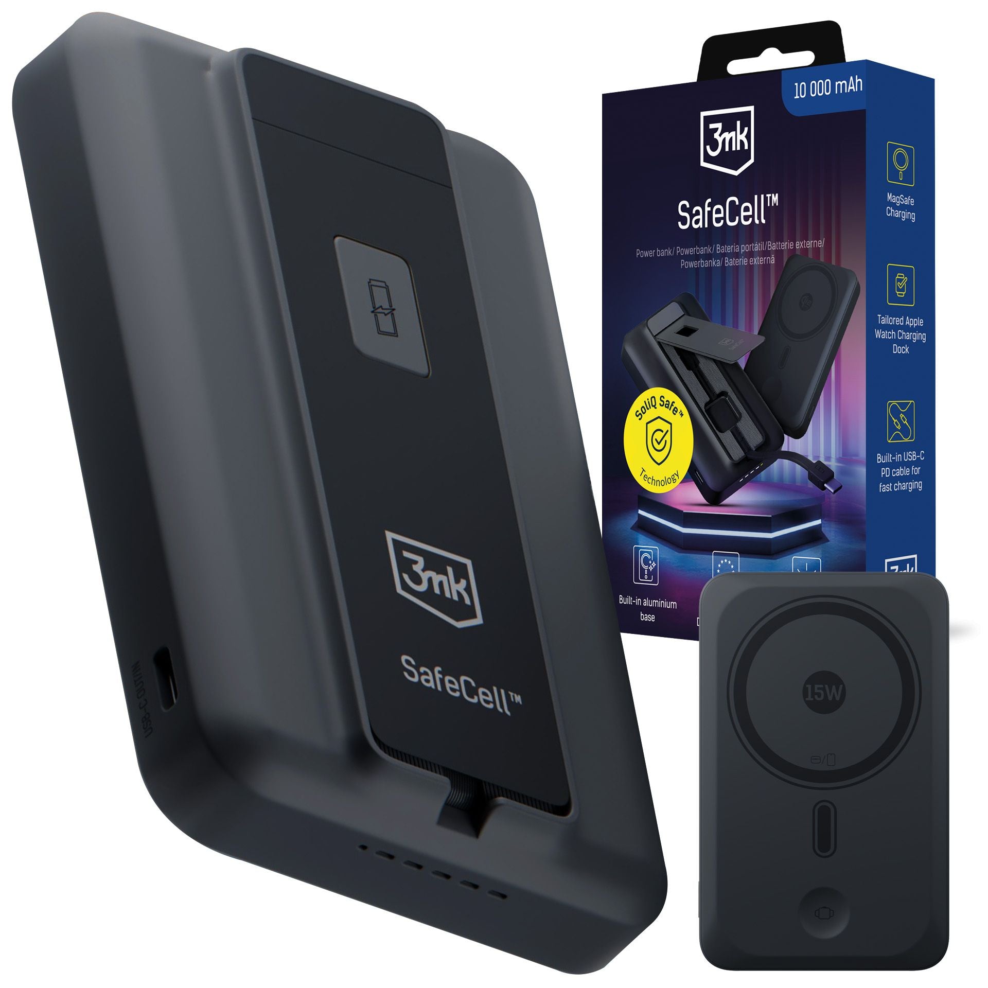 Джобна външна батерия - 3mk SafeCell 4 in 1 Semi-Solid 22.5W MagSafe 10,000mAh Тъмно сива