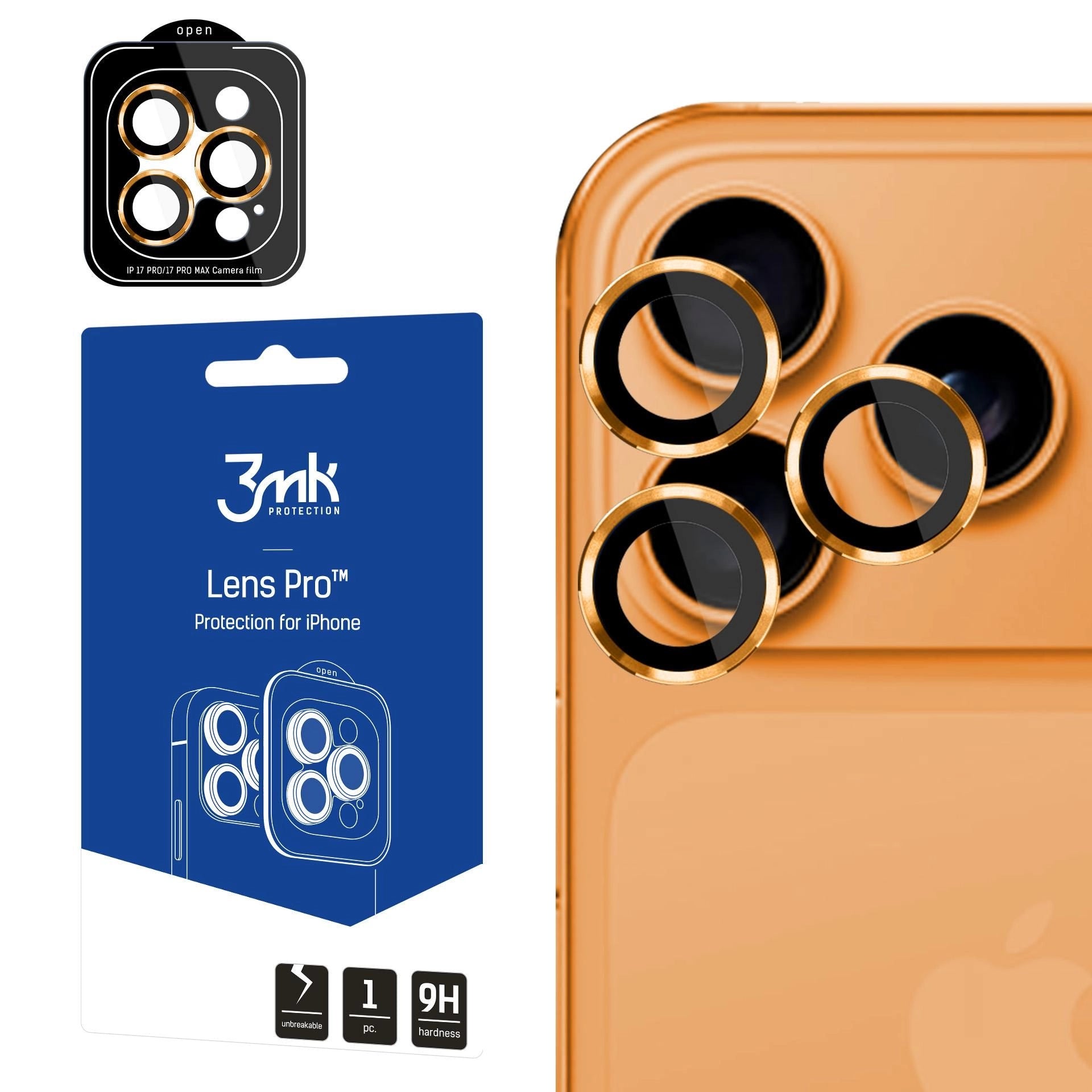 Протектор за камерата на Apple iPhone 17 Pro / iPhone 17 Pro Max - 3mk Lens Protection Pro Orange