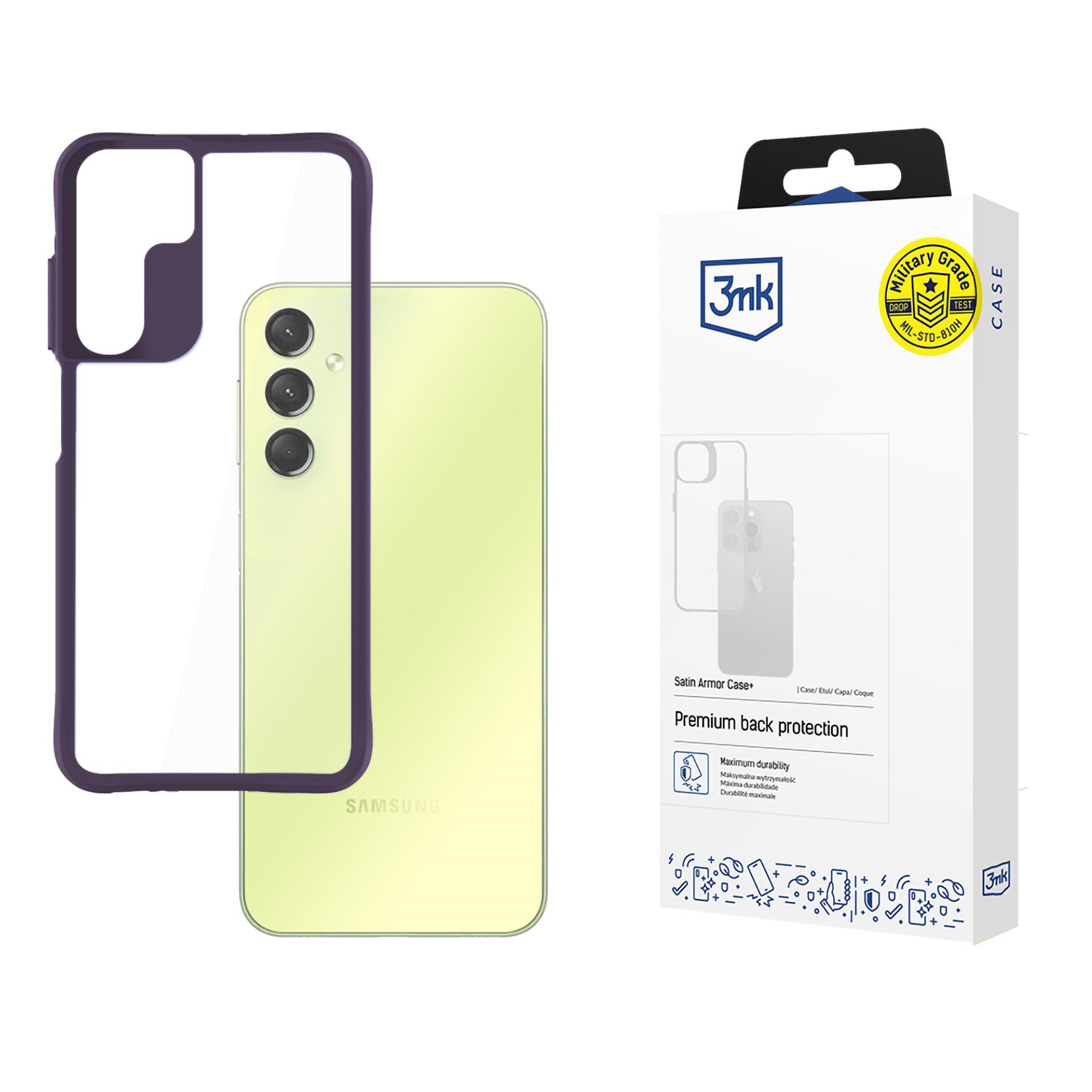 Прозрачен калъф с цветна защитна рамка Samsung Galaxy A25 5G - 3mk Satin Armor Case+ Purple