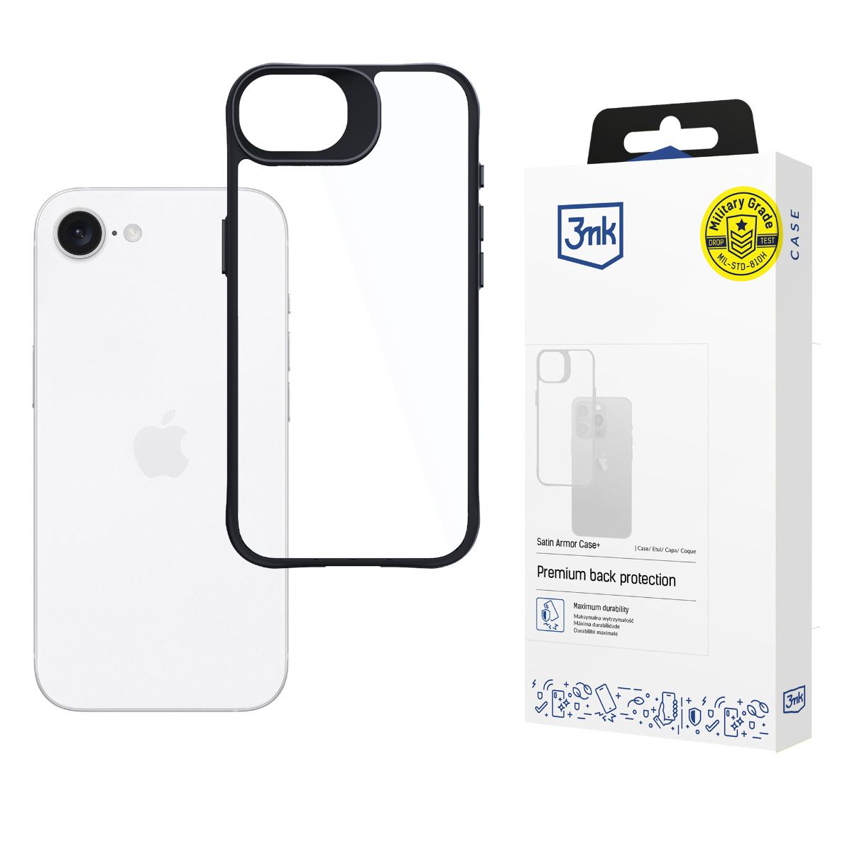 Прозрачен калъф с черна защитна рамка за Apple iPhone 16E - 3mk Satin Armor Case+