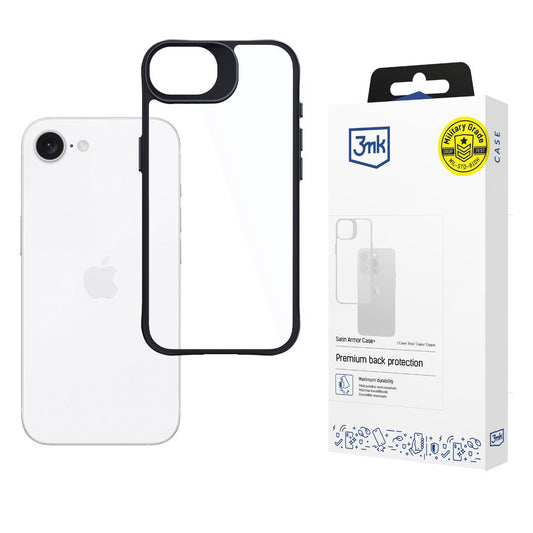 Прозрачен калъф с черна защитна рамка за Apple iPhone 16E - 3mk Satin Armor Case+