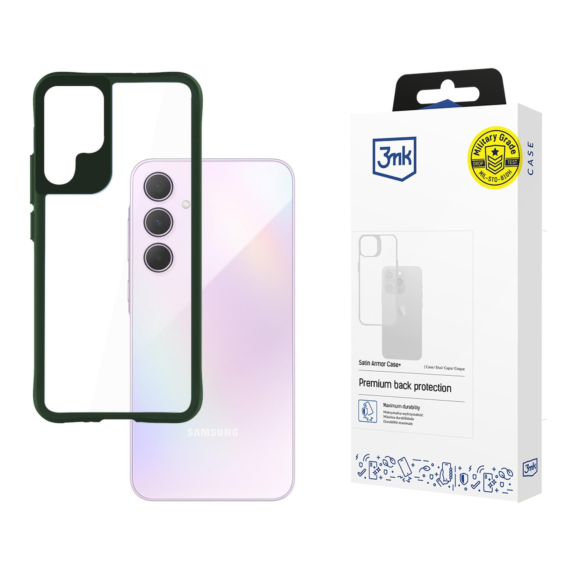Прозрачен калъф с цветна защитна рамка Samsung Galaxy A35 5G - 3mk Satin Armor Case+ Green