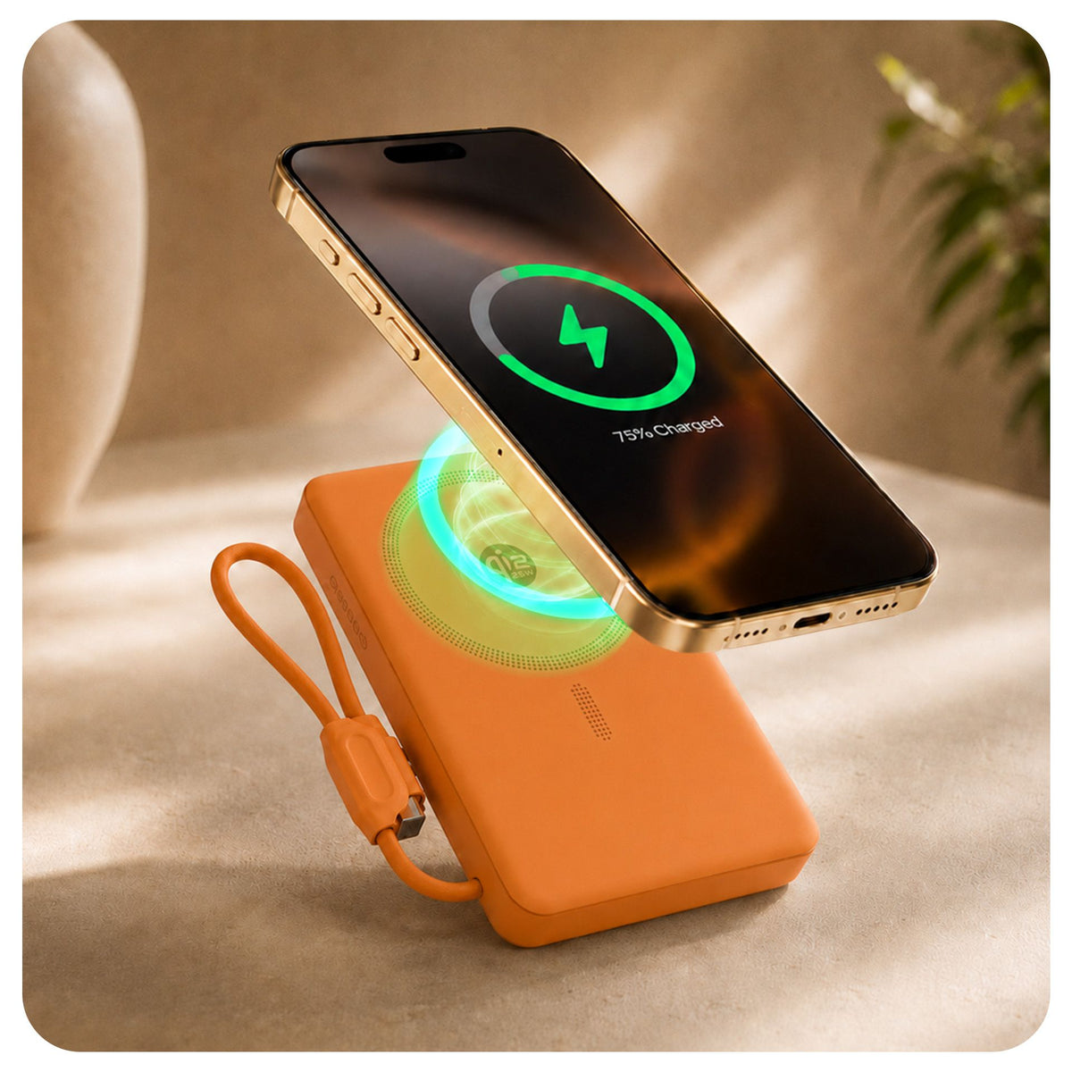 Джобна външна батерия - 3mk Genesis Qi 2.2™ 25W Wireless + PD45W 10,000mAh Оранжева