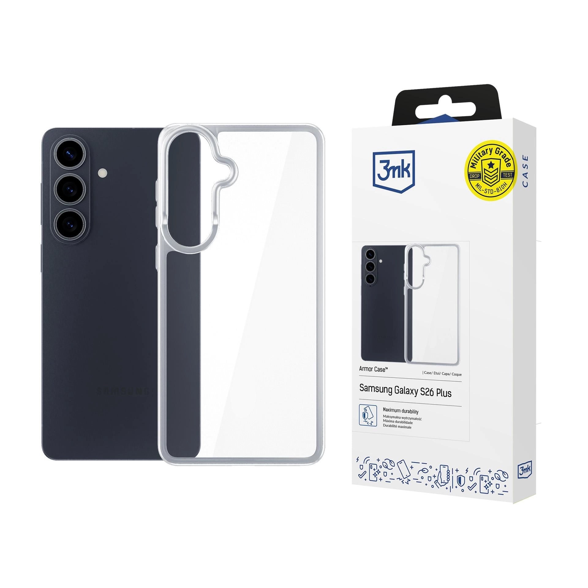 Прозрачен калъф с прозрачна защитна рамка за Samsung  Galaxy S26+ - 3mk Armor Case