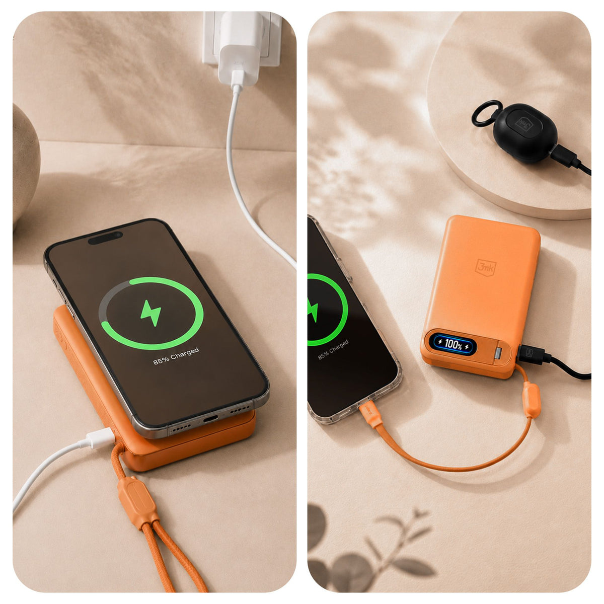 Джобна външна батерия - 3mk Genesis Qi 2.2™ 25W Wireless + PD45W 10,000mAh Оранжева