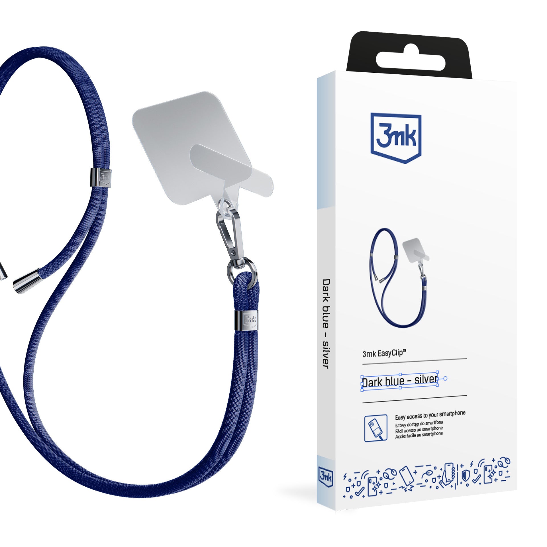 Връзка за телефон Dark Blue (silver) - 3mk EasyClip