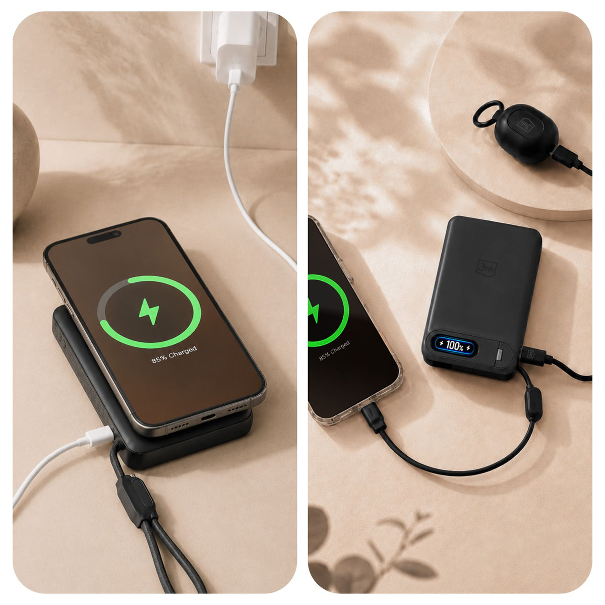Джобна външна батерия - 3mk Genesis Qi 2.2™ 25W Wireless + PD45W 10,000mAh Черна