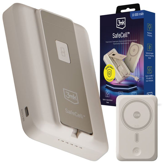 Джобна външна батерия - 3mk SafeCell 4 in 1 Semi-Solid 22.5W MagSafe 10,000mAh Бежова