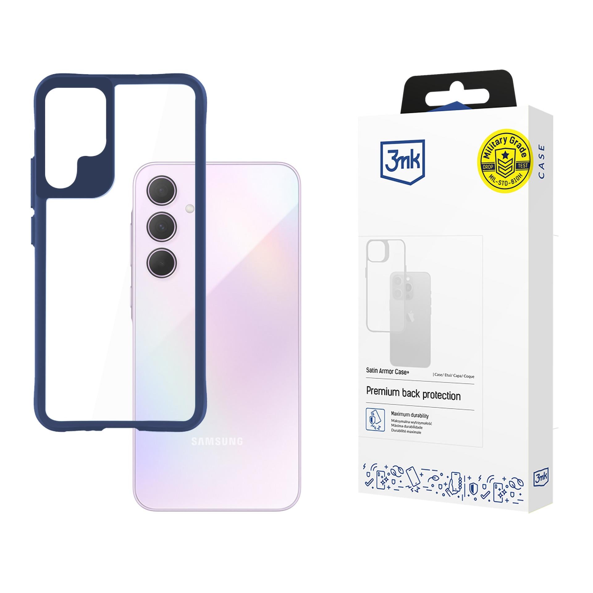 Прозрачен калъф с цветна защитна рамка Samsung Galaxy A35 5G - 3mk Satin Armor Case+ Blue