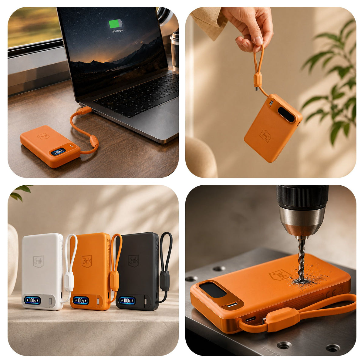 Джобна външна батерия - 3mk Genesis Qi 2.2™ 25W Wireless + PD45W 10,000mAh Оранжева